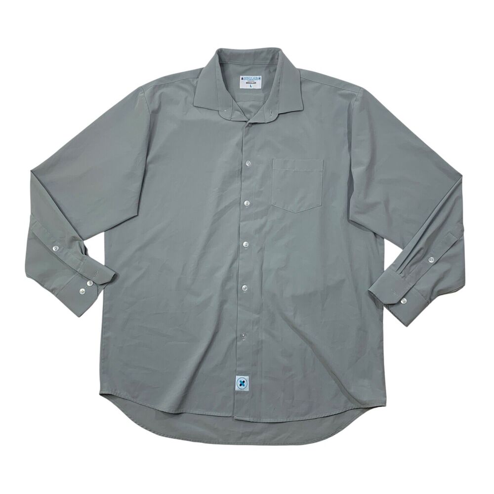 &collar Shirt Mens Large Fog Regular Fit Quick Dry Button Up Long Sleeve Stretch
